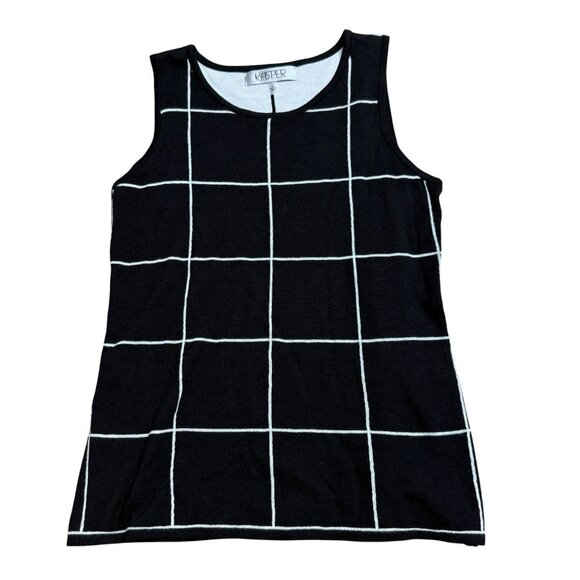 KASPER TANK TOP SOFT KNIT BLACK WHITE CHECK BUSINESS CASUAL CAREER SIZE S NEW - Picture 1 of 6